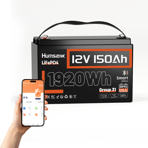 Humsienk - 12V 150Ah Bluetooth LiFePO4 Battery with 110A BMS