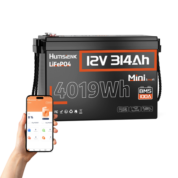 [Black Friday Deal - 10% Discount] Humseink - 12V 314Ah Mini Bluetooth LiFePO4 Battery with 100A BMS