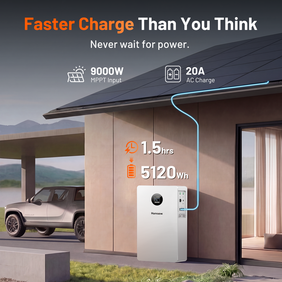 Humsienk 5kVA All-in-One Solar Inverter with 5.12kWh LiFePO4 Battery & MPPT