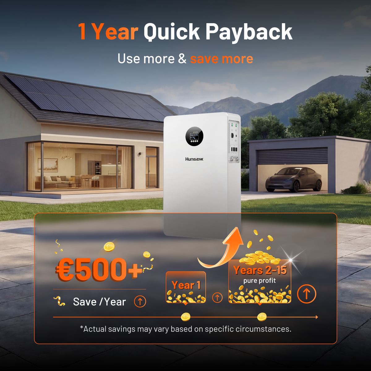 Humsienk 5kVA All-in-One Solar Inverter with 5.12kWh LiFePO4 Battery & MPPT
