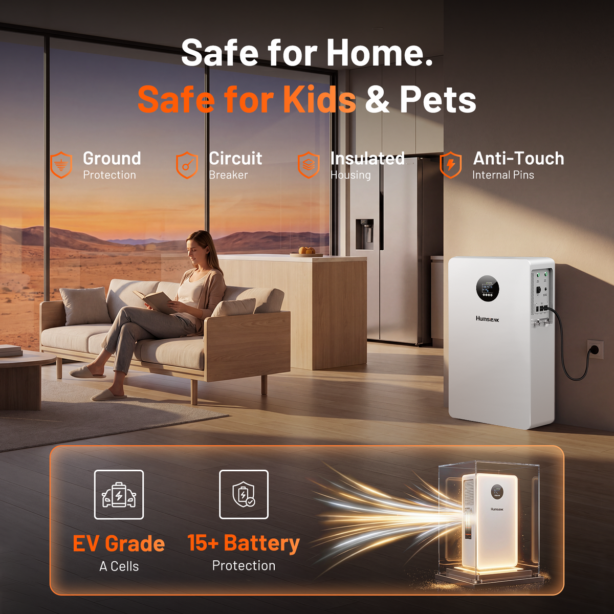 Humsienk 5kVA All-in-One Solar Inverter with 5.12kWh LiFePO4 Battery & MPPT