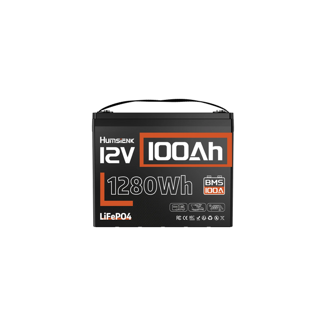 Humsienk 12V 100Ah Group 24 LiFePO4 Battery – 1.28kWh, 100A BMS for Caravans & Boats