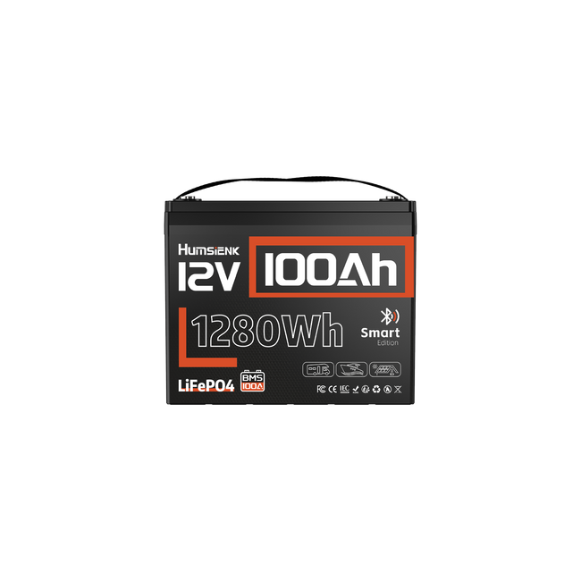 Humsienk 12V 100Ah Group 24 Bluetooth LiFePO4 Battery – 1.28kWh Lead-Acid Replacement for RVs & Boats