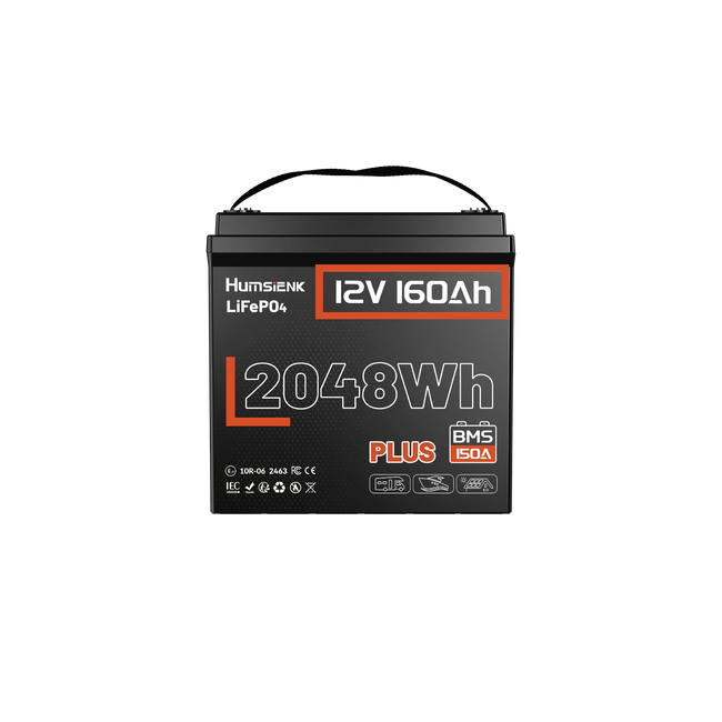 Humsienk 12V 160Ah Plus LiFePO4 Battery with 150A Low-Temp Protection BMS – 2048Wh Usable Energy for RV & Marine