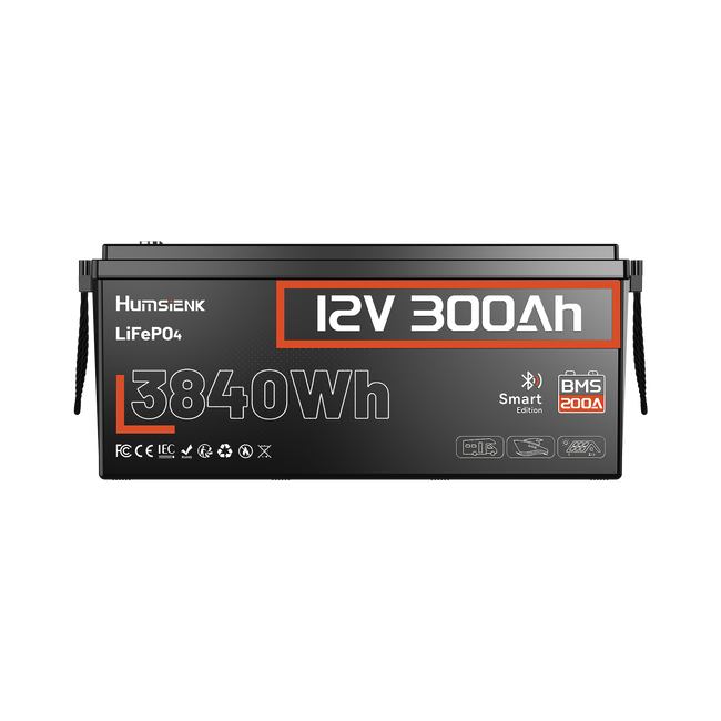 Humsienk 12V 300Ah Bluetooth LiFePO4 Battery with 200A BMS