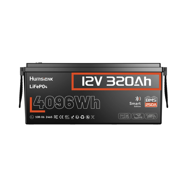 Humsienk 12V 320Ah Bluetooth LiFePO4 Caravan Lithuim Battery – 4.10kWh, 250A Smart BMS