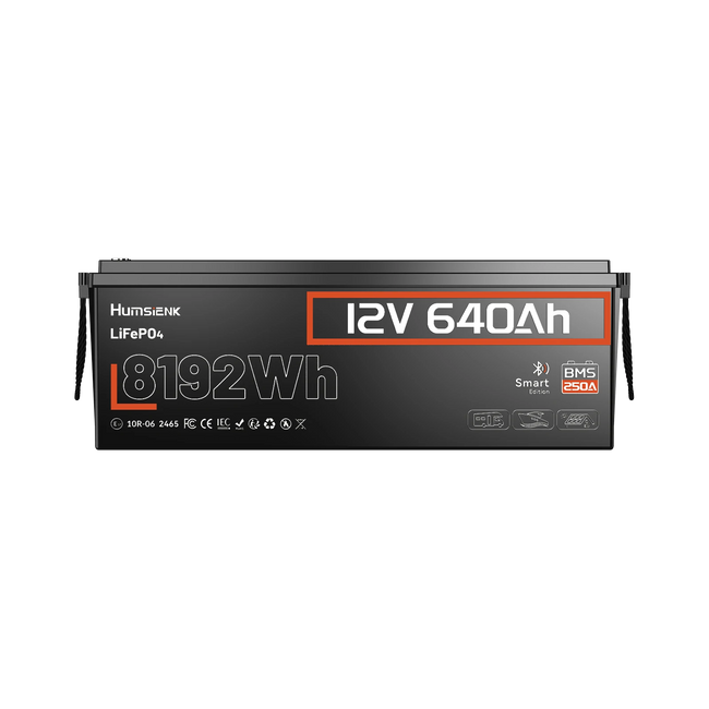 Humsienk 12V 640Ah 8.19kWh Smart LiFePO₄ Battery – 250A BMS for Caravans & Off-Grid