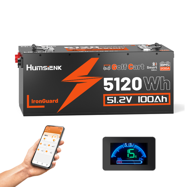Humsienk - 48V (51.2V) 100Ah 5.12KWh Golf Cart Bluetooth LiFePO4 Battery