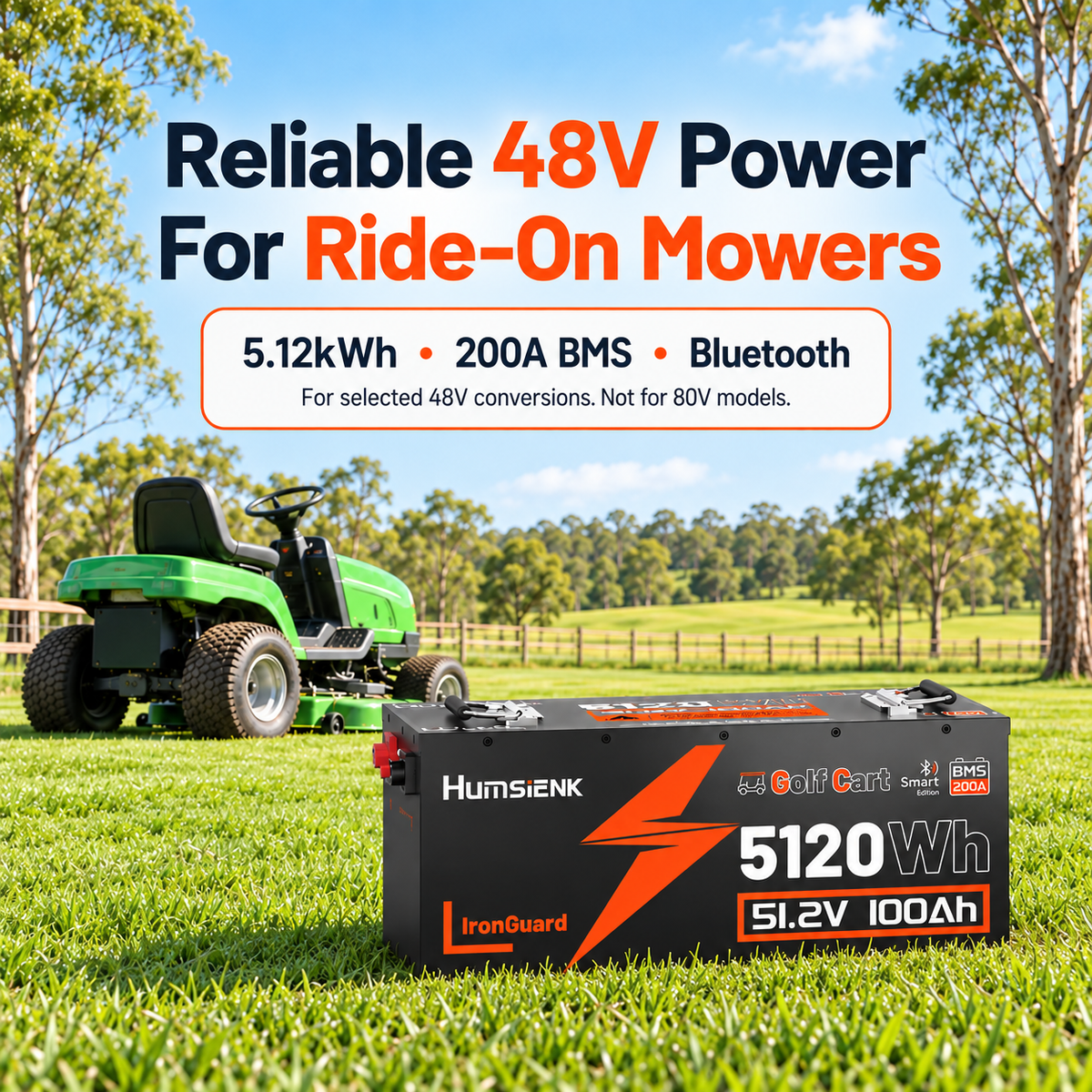 Humsienk 48V (51.2V) 100Ah LiFePO₄ Battery Kit for Golf Carts & 48V Ride-On Mowers – 200A BMS & Bluetooth