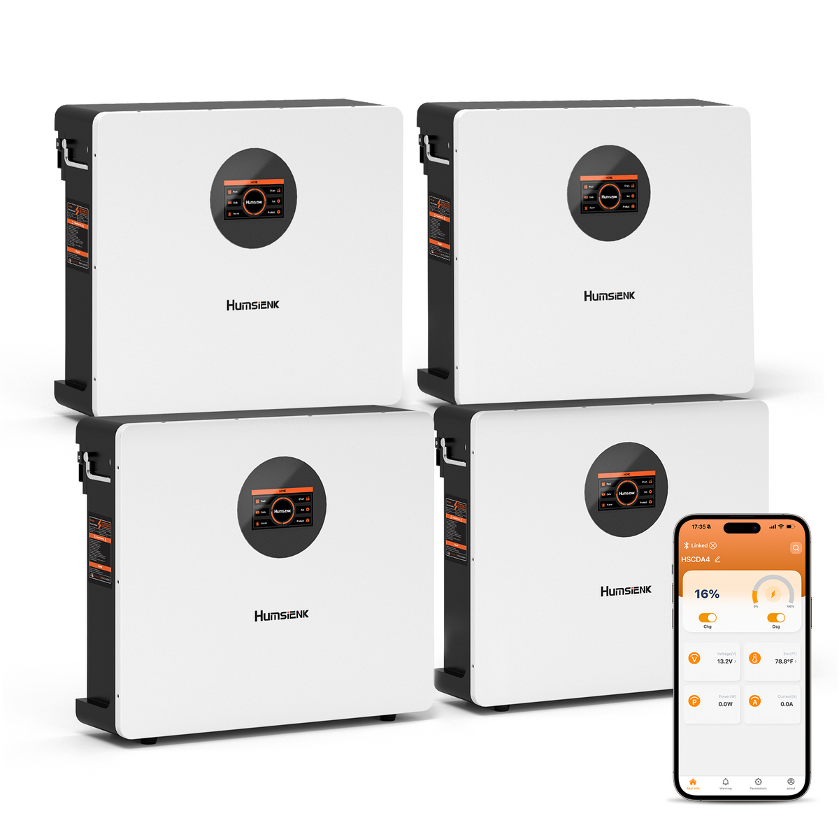 Humsienk -Humsienk 48V (51.2V) 100Ah 5.12kWh Wall-Mount Bluetooth LiFePO4 Battery with 100A BMS & 3A Active Balancing