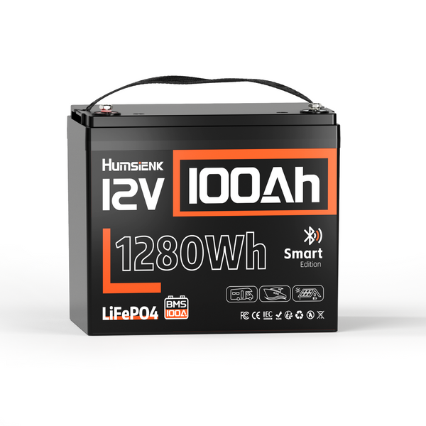 Humsienk 12V 100Ah Group 24 Bluetooth LiFePO4 Battery – 1.28kWh Lead-Acid Replacement for RVs & Boats