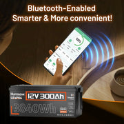Humsienk 12V 300Ah Bluetooth LiFePO4 Battery with 200A BMS