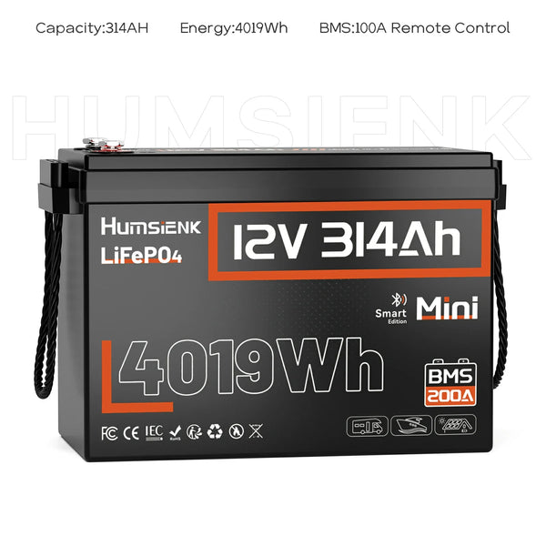 [Black Friday Deal - 10% Discount] Humseink - 12V 314Ah Mini Bluetooth LiFePO4 Battery with 200A BMS