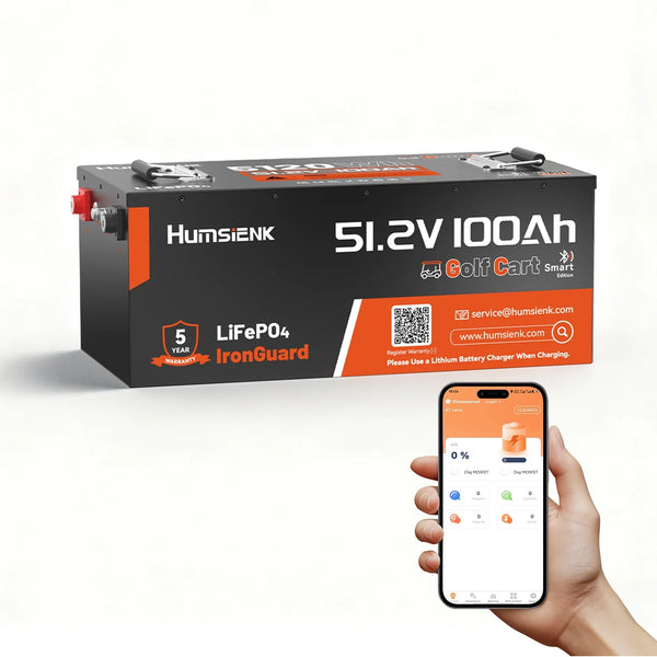 [Black Friday Deal - 10% Discount] Humseink - 48V 100Ah Golf Cart Bluetooth LiFePO4 Battery with 200A BMS V2