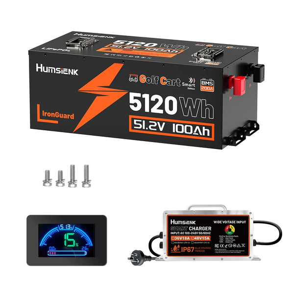 Humsienk 48V (51.2V) 100Ah LiFePO₄ Battery Kit for Golf Carts & 48V Ride-On Mowers – 200A BMS & Bluetooth