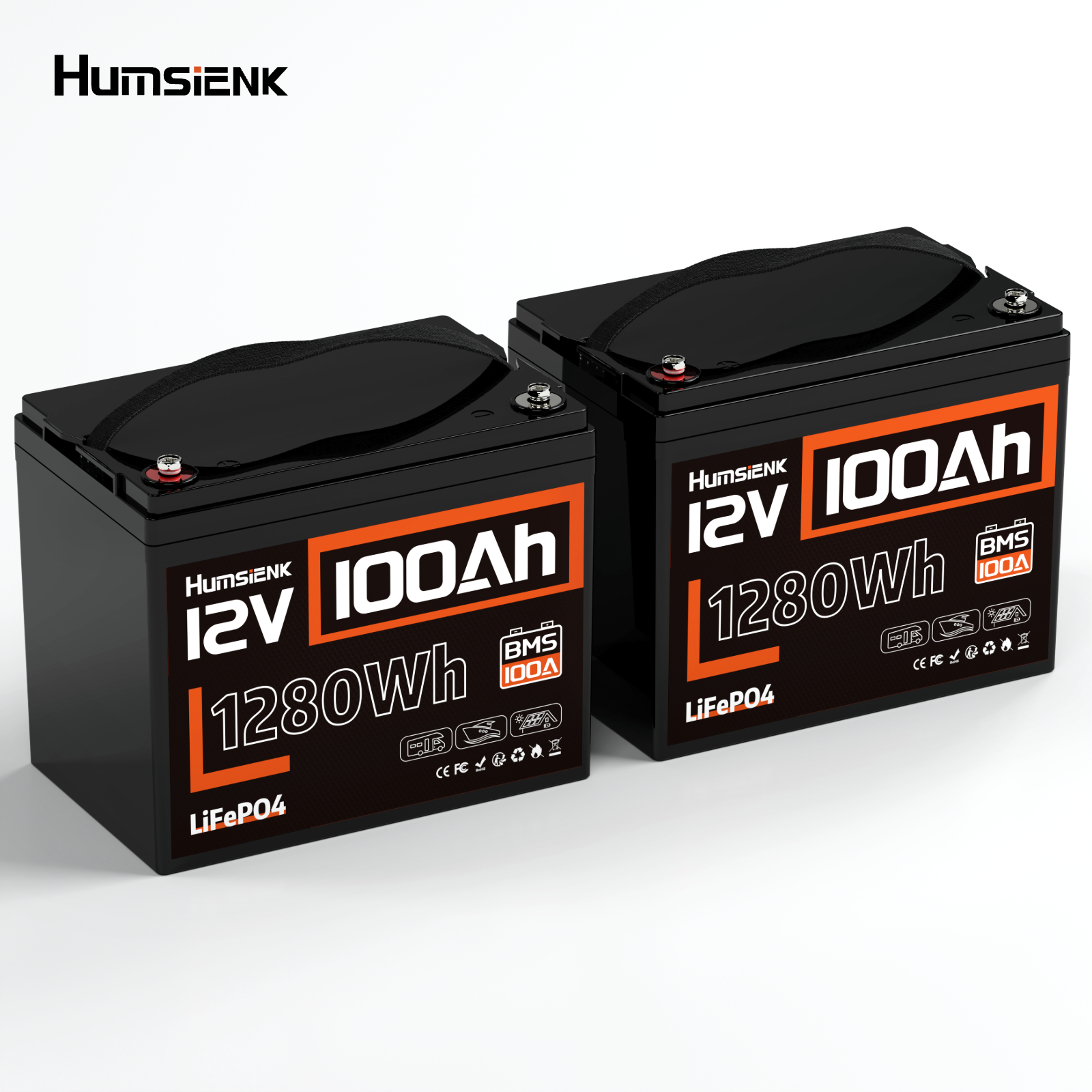 Humsienk - 12V 100Ah Group 24 LiFePO4 Battery with 100A BMS